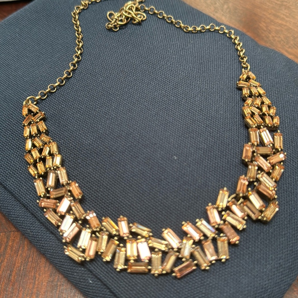 Smoky topaz necklace. 18” sparkling stones on gold tone chain new without tags